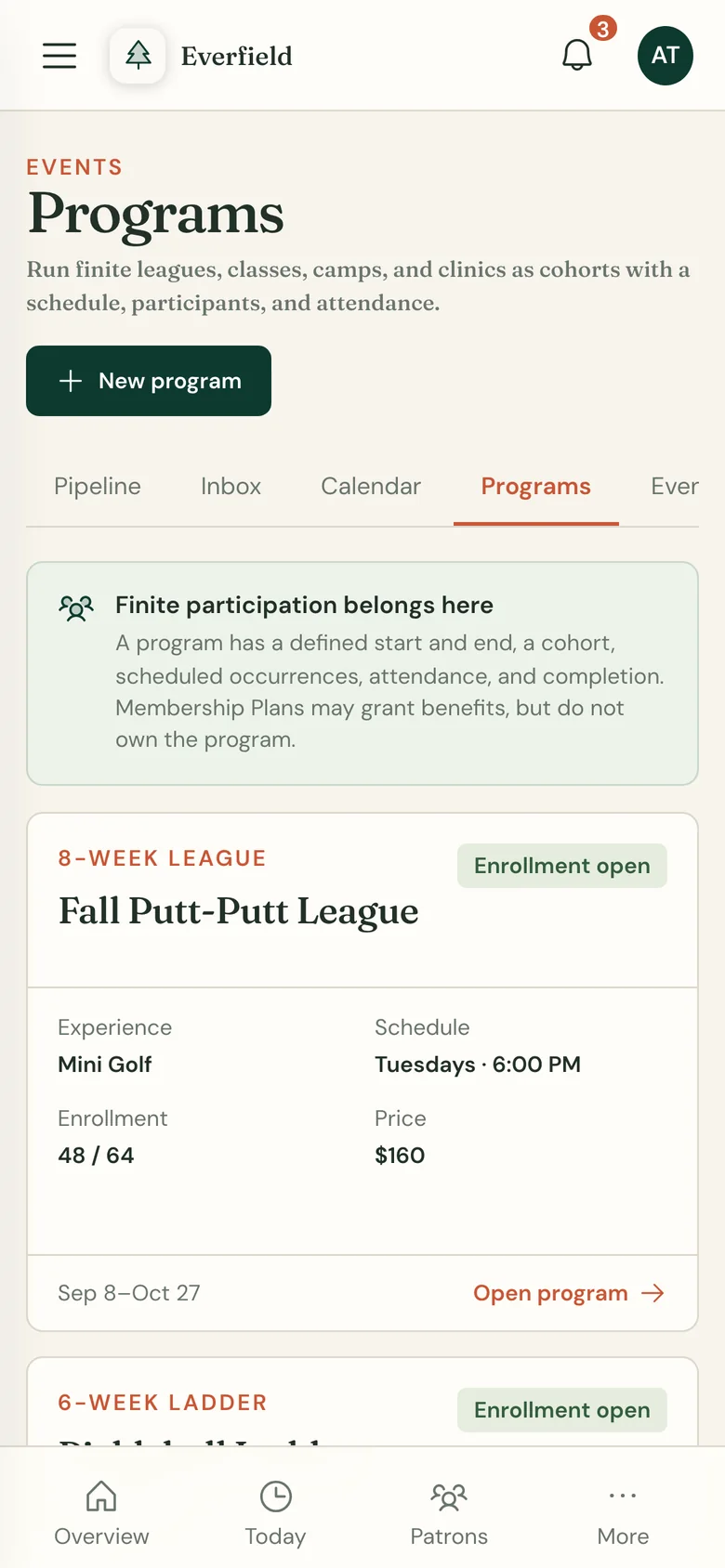The same programs view on a phone