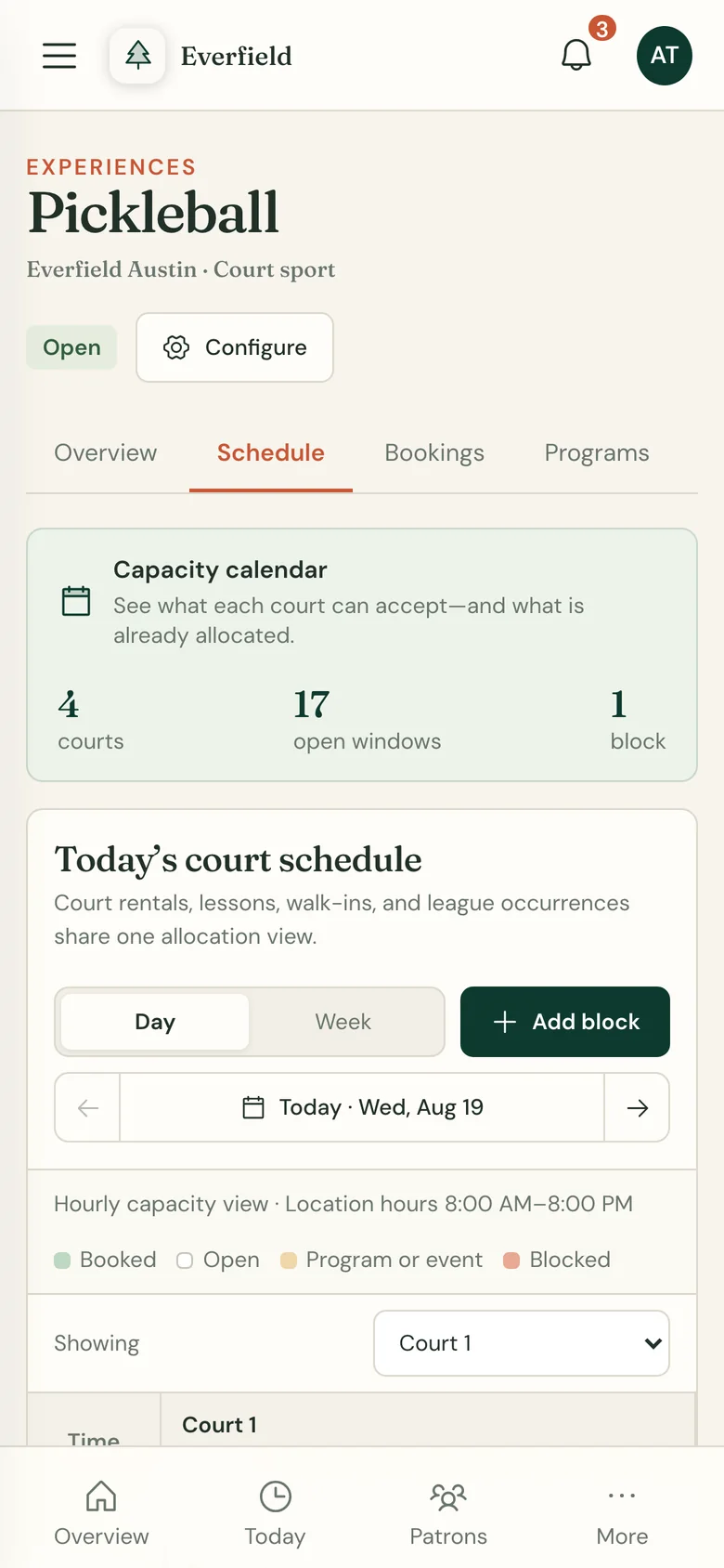 The same court schedule on a phone
